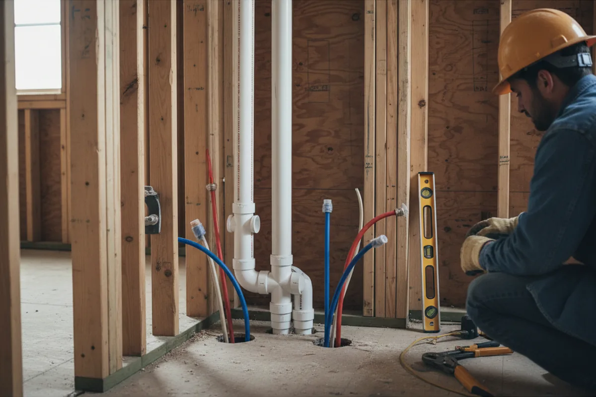 Drain and supply rough-in during Leak Detection in Burnettsville