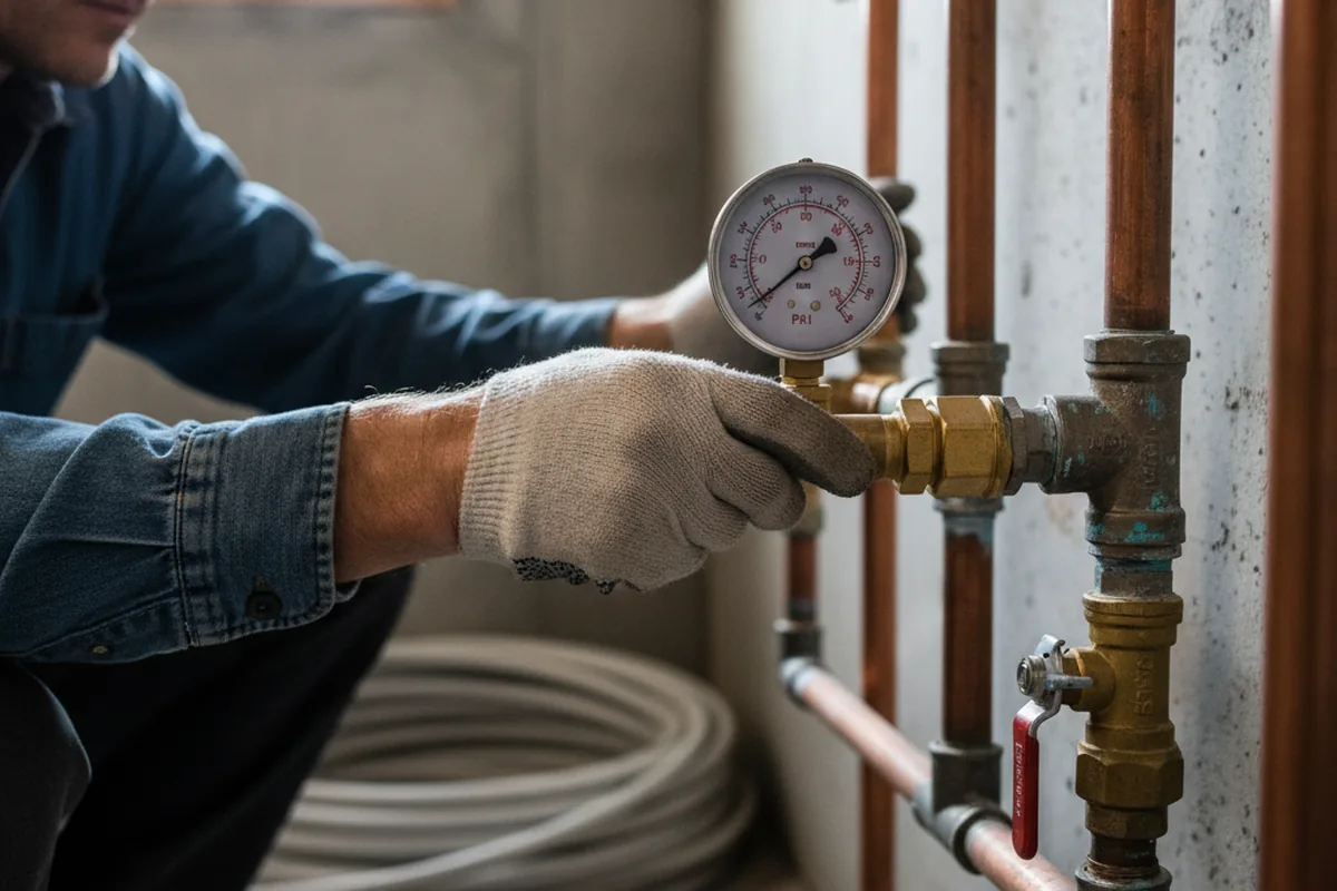 Pressure testing a repaired line during Water Line Repair in Burnettsville